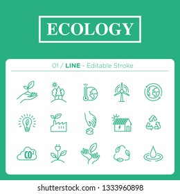 set of ecology icons in line