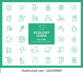 Set of Ecology icons in line