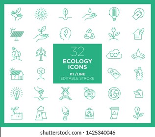 Set of Ecology icons in line