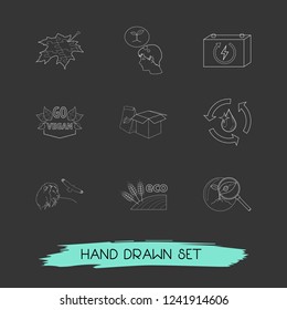 Set of ecology icons line style symbols with go vegan, fauna, rechargeable battery and other icons for your web mobile app logo design.