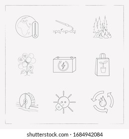 Set of ecology icons line style symbols with water energy, global warning, green technology and other icons for your web mobile app logo design.