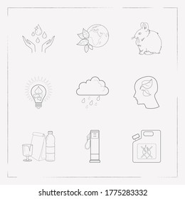 Set of ecology icons line style symbols with save the water, trash sorting, rain and other icons for your web mobile app logo design.