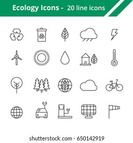 Set of ecology icons. Line weather icons for web and mobile interfaces.