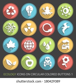 Set of Ecology Icons on Circular Colored Buttons 1.