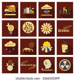 Set of ecology icons in stylish flat color. Ecology modern icons
