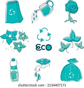set of ecology icons vector