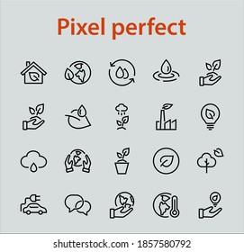 set of ECOLOGY icons, vector lines contains such icons as an electric car, global warming, forest, eco, watering plants, plants and much more. Editable stroke, ecology.