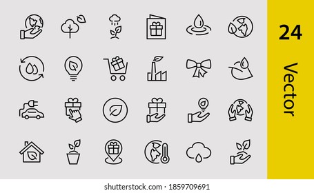 set of ECOLOGY icons, vector lines contains such icons as an electric car, global warming, forest, eco, watering plants, plants and much more. Editable stroke, ecology.