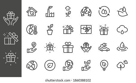 set of ECOLOGY icons, vector lines contains such icons as an electric car, global warming, forest, eco, watering plants, plants and much more. Editable stroke, ecology.