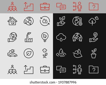 set of ECOLOGY icons, vector lines contains such icons as an electric car, global warming, forest, eco, watering plants, plants and much more. Editable stroke, ecology.