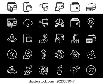 conjunto de iconos de ECOLOGY, las líneas vectoriales contienen íconos como un auto eléctrico, calentamiento global, bosque, eco, plantas de riego, plantas y mucho más. Accidente cerebral editable, ecología.