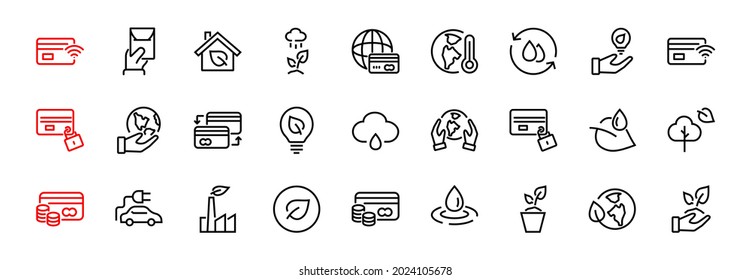 set of ECOLOGY icons, vector lines contains such icons as an electric car, global warming, forest, eco, watering plants, plants and much more. Editable stroke, ecology.