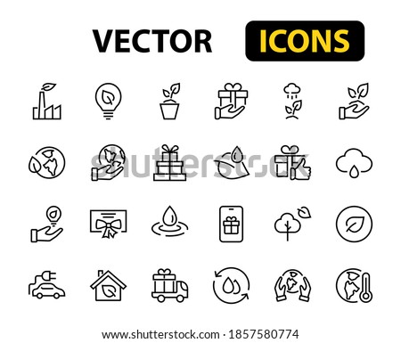 set of ECOLOGY icons, vector lines contains such icons as an electric car, global warming, forest, eco, watering plants, plants and much more. Editable stroke, ecology.