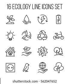 Conjunto de ecología en estilo moderno y delgado. Símbolos de reciclaje de esquema negro de alta calidad para el diseño de sitios web y aplicaciones móviles. Sencillos pictogramas de ecología en un fondo blanco.