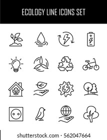 Set of ecology in modern thin line style. High quality black outline recycling symbols for web site design and mobile apps. Simple ecology pictograms on a white background.