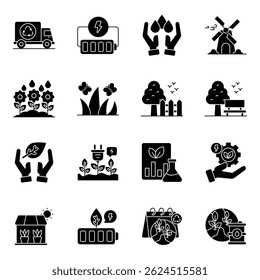 Set Of Ecology and Nature Solid   Icons