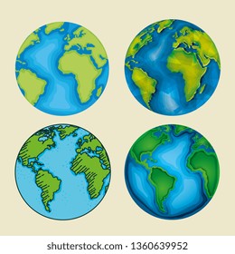 set ecology planet with nature conservation