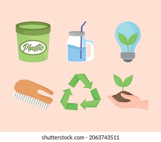 conjunto de iconos ecológicos y reutilizables