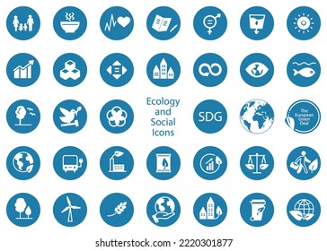 Set of ecology and social isolated icons. Agenda 2030. Vector illustration EPS 10