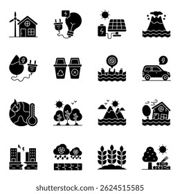 Set Of Ecology Solid  Icons