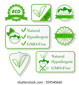Set of ecology stickers. Vector illustration