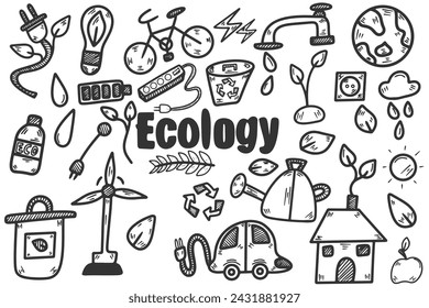 Set of ecology vector icons. Doodle vector eco illustration. Organic hand drawn elements isolated on white background,vector illustration eps10