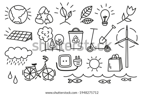 Set Ecology Vector Icons Doodle Vector Stock Vector (Royalty Free ...