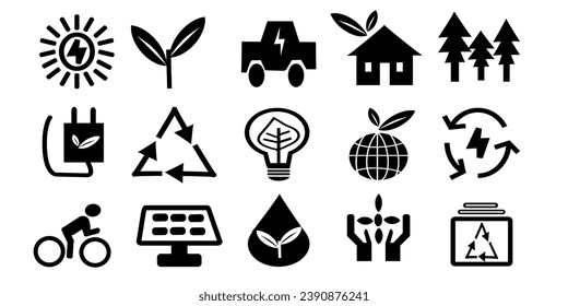 Set of ecology vector icons, simple and minimalist environmental symbol.