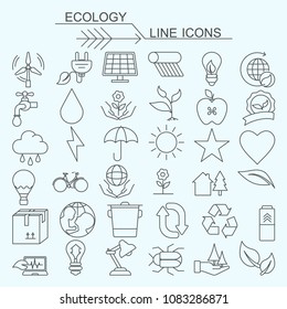 Set ecology vector line icons editable stroke