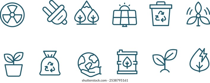 Satz von Ökologie, Vektorlinien-Symbole, Öko-Energie-Vektorsymbol