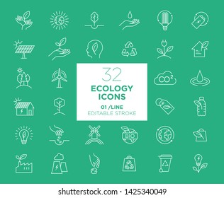 Set of Ecology white icons in line
