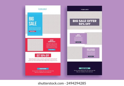 set of ecommerce email newsletter template for retail sale web page ui interface layout design suitable for fashion sale landing page or website ui header design , newspaper layout design
