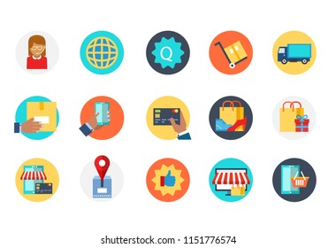 Set of e-commerce icon, delivery, purchase, sale, location, an label
