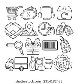 Conjunto de elementos de iconos de comercio electrónico esbozo de ilustración dibujada a mano