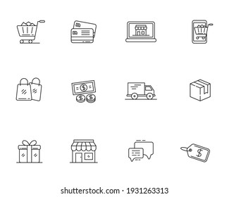 Set of e-commerce icon with linear style isolated on white background 