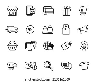 Set of e-commerce icon in linear style isolated on white background