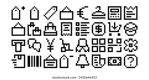 set of e-commerce icon pixel style vector	