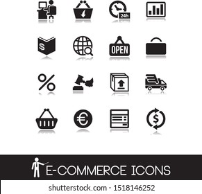 Set with e-commerce icons containing symbols with store, cart, bag, wallet, money.