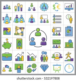 Set of E-commerce Icons. Contains Statistic, Discount, Briefcase, Pie Chart, Money, Credit Card and more. Editable Vector. Pixel Perfect.