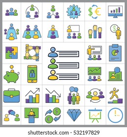 Set of E-commerce Icons. Contains Statistic, Discount, Briefcase, Pie Chart, Money, Credit Card and more. Editable Vector. Pixel Perfect.