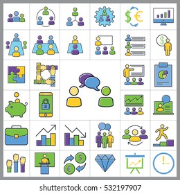 Set of E-commerce Icons. Contains Statistic, Discount, Briefcase, Pie Chart, Money, Credit Card and more. Editable Vector. Pixel Perfect.