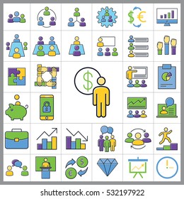 Set of E-commerce Icons. Contains such Icons as Statistic, Discount, Briefcase, Pie Chart, Money, Credit Card and more. Editable Vector. Pixel Perfect.