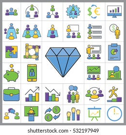 Set of E-commerce Icons. Contains such Icons as Statistic, Discount, Briefcase, Pie Chart, Money, Credit Card and more. Editable Vector. Pixel Perfect.