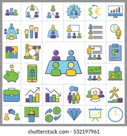 Set of E-commerce Icons. Contains such Icons as Statistic, Discount, Briefcase, Pie Chart, Money, Credit Card and more. Editable Vector. Pixel Perfect.