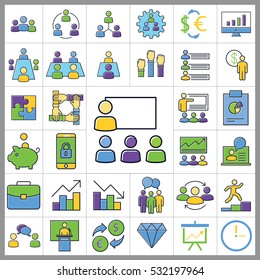 Set of E-commerce Icons. Contains such Icons as Statistic, Discount, Briefcase, Pie Chart, Money, Credit Card and more. Editable Vector. Pixel Perfect.