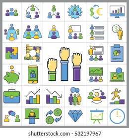 Set of E-commerce Icons. Contains such Icons as Statistic, Discount, Briefcase, Pie Chart, Money, Credit Card and more. Editable Vector. Pixel Perfect.