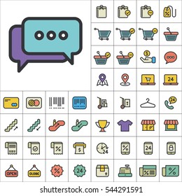 Set of E-Commerce Icons. Contains such Icons as Shopping Cart, Cup, T-Shirt, Credit Card, Money, Sale, Store, Percentage and more. Editable Vector. Pixel Perfect.