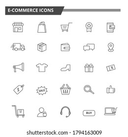 Set of e-commerce icons draw in line design isolated on white background. Online shopping related icons collection