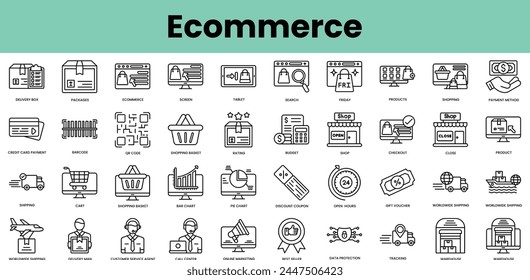 Set of ecommerce icons. Linear style icon bundle. Vector Illustration