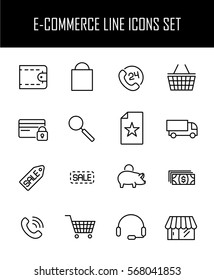 Set of e-commerce icons in modern thin line style. High quality black outline shopping symbols for web site design and mobile apps. Simple e-commerce pictograms on a white background.